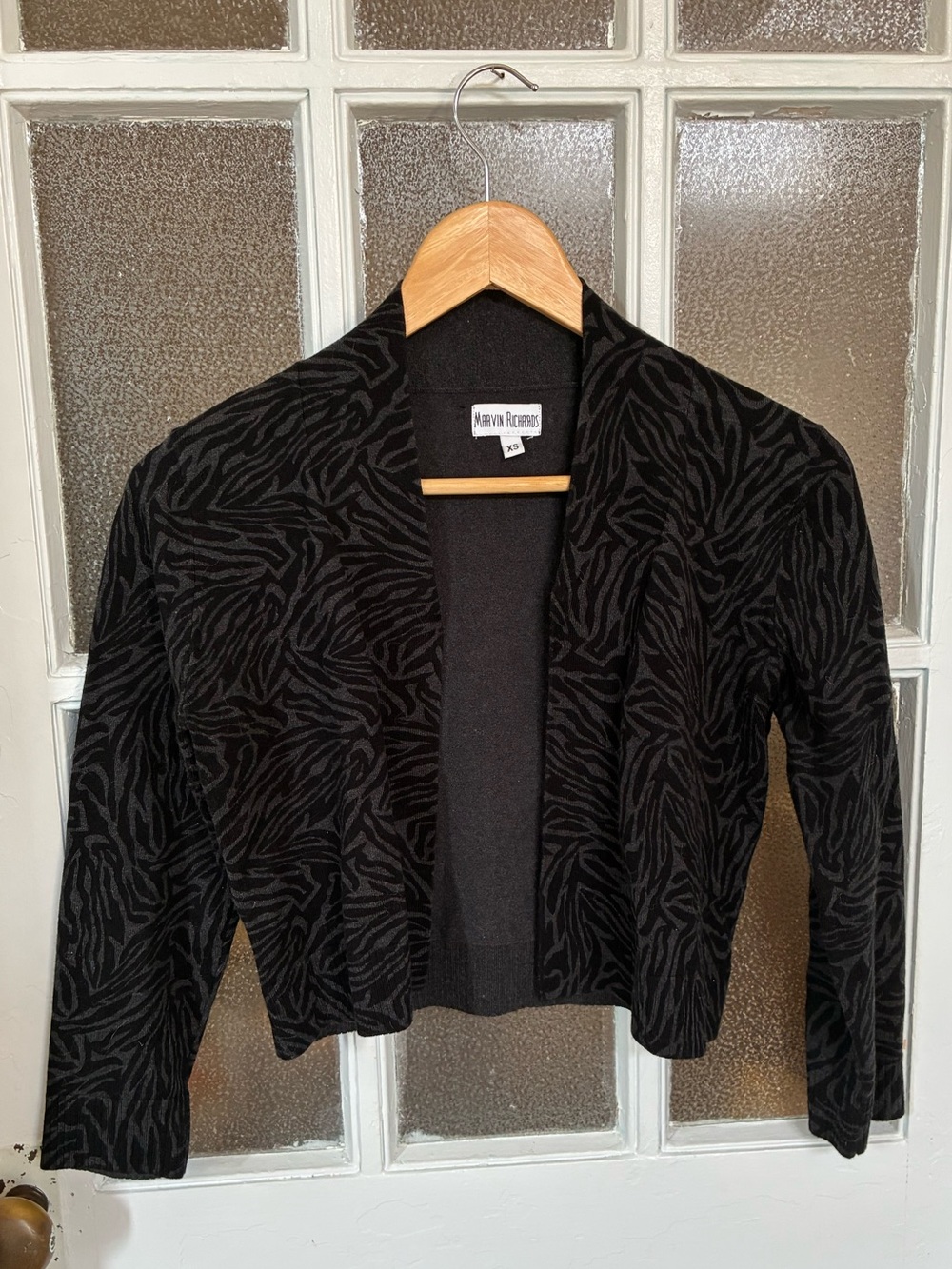 Marvin Richards XS Black Tonal Zebra Animal Print Cropped Open Front Jack